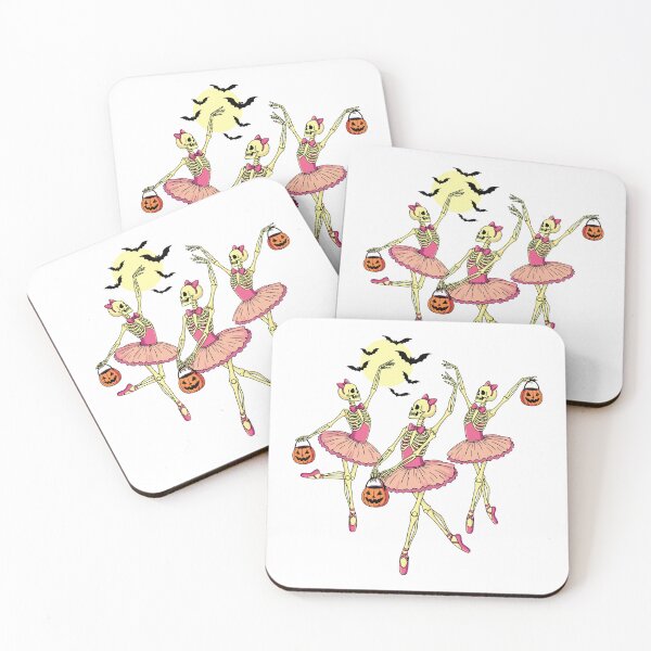 Item preview, Skeleton Ballerinas Dancing with Pumpkins Cute Halloween Art designed and sold by Horrify.