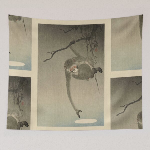 Item preview, Monkey Reaching for the Reflection of the Moon by Ohara Koson : Japanese Poster designed and sold by artofuniverse.