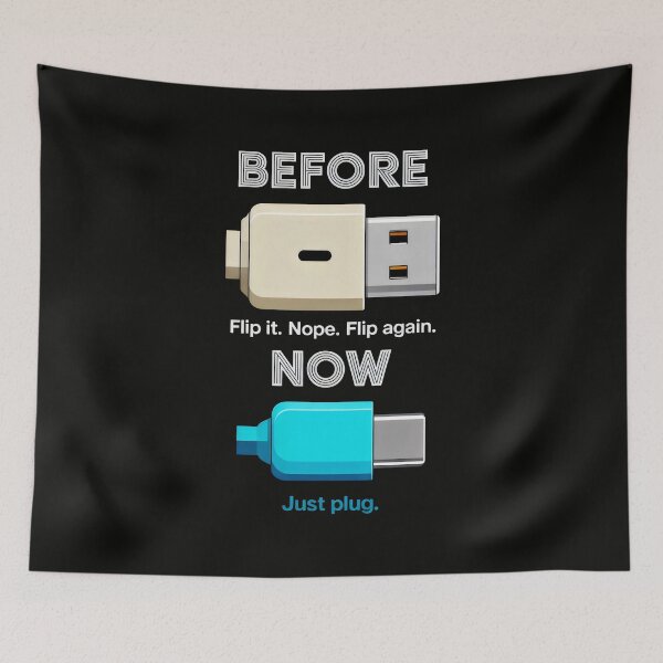 Item preview, USB Evolution Design with Flip Struggle vs Type-C Convenience Tech Humor designed and sold by SplashTastic.