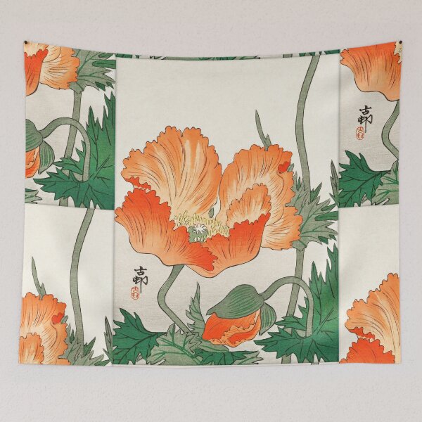 Item preview, Orange Poppy Flower by Ohara Koson : Vintage Floral Japanese Poster designed and sold by artofuniverse.