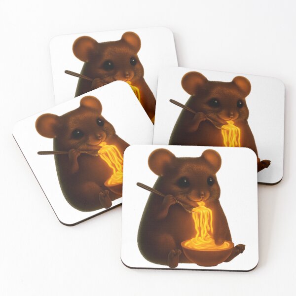 Item preview, Curious Mouse Eating Glowing Noodles – Whimsical Art designed and sold by MIArt Studio.