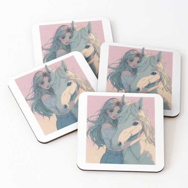 Aperçu de l'œuvre Fille à cheval tout doux – Illustration à l'esthétique pastel onirique créée et vendue par Chameleon Studio.