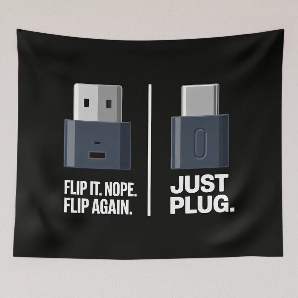 Item preview, USB Plug Humor Design with Flip Struggle vs Type-C Convenience Comparison designed and sold by SplashTastic.