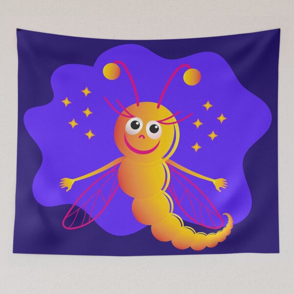 Item preview, Cheerful cartoon caterpillar with wings. Butterfly in the background designed and sold by ZorianArt.