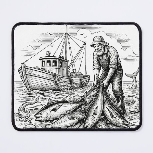 Item preview, Vintage Fisherman Boat with Big Catch Engraving designed and sold by EverBranz-stor.