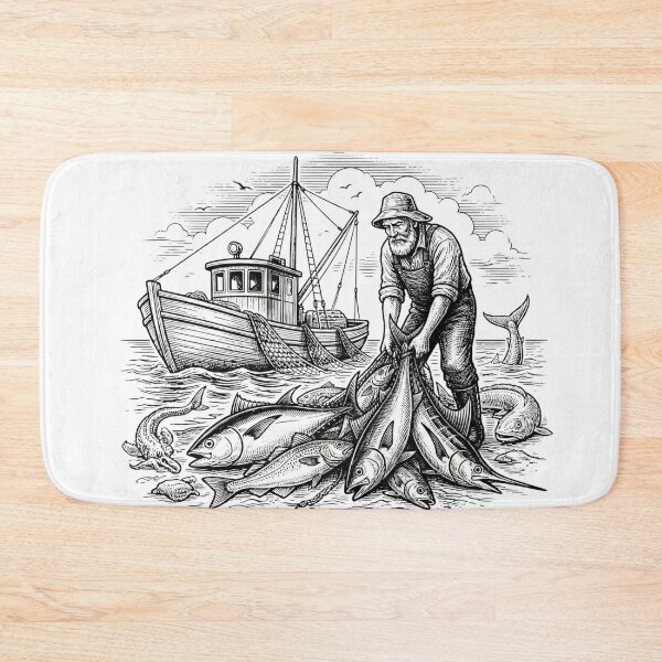 Item preview, Vintage Fisherman Boat with Big Catch Engraving designed and sold by EverBranz-stor.