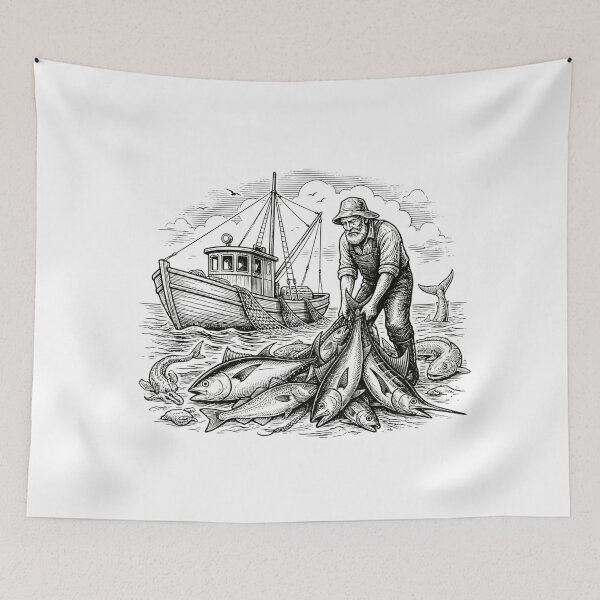 Item preview, Vintage Fisherman Boat with Big Catch Engraving designed and sold by EverBranz-stor.