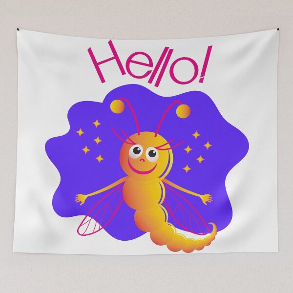 Item preview, Hello! A cheerful cartoon caterpillar with wings. Butterfly on the background designed and sold by ZorianArt.