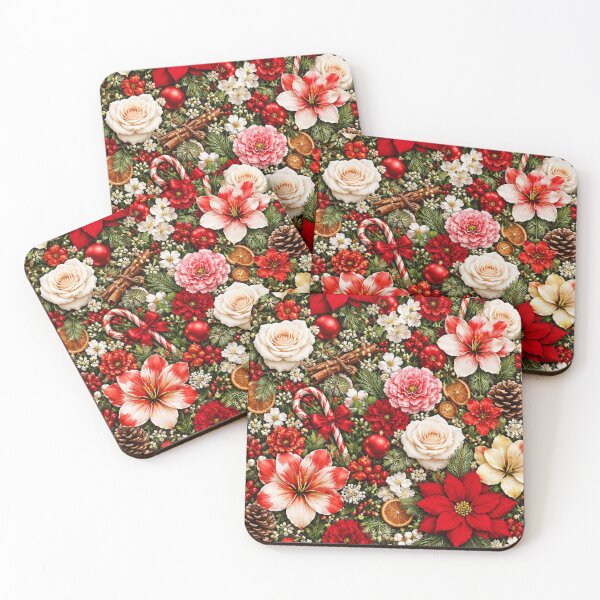 Item preview, Festive Christmas Floral Pattern – Red Poinsettia & Winter Flowers Holiday Design designed and sold by ZEYCAT.
