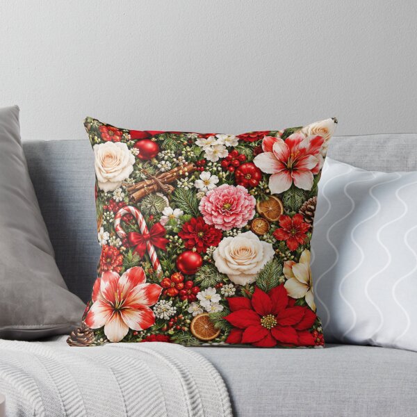 Item preview, Festive Christmas Floral Pattern – Red Poinsettia & Winter Flowers Holiday Design designed and sold by ZEYCAT.