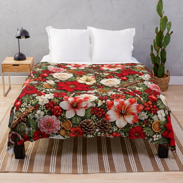 Item preview, Festive Christmas Floral Pattern – Red Poinsettia & Winter Flowers Holiday Design designed and sold by ZEYCAT.