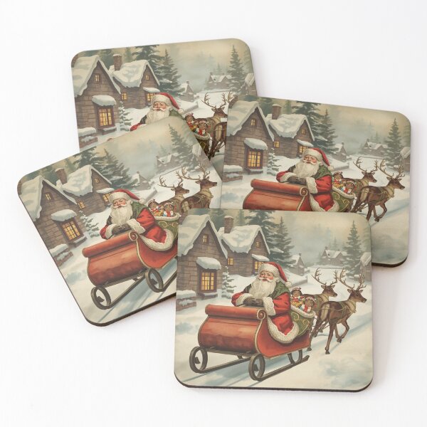 Item preview, Vintage Victorian Santa Claus Sleigh Ride | Old Fashioned Winter Village Christmas Art | Antique Father Christmas and Reindeer designed and sold by kinany00.