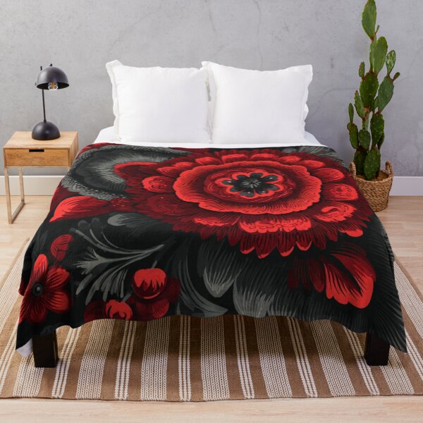 Item preview, Red Black Flower Folk Inspired Vector Pattern designed and sold by GrinGalore.