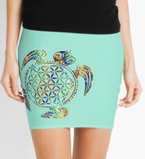 Flower Of Life - Sea Turtle - Green Blue Orange Mini Skirt