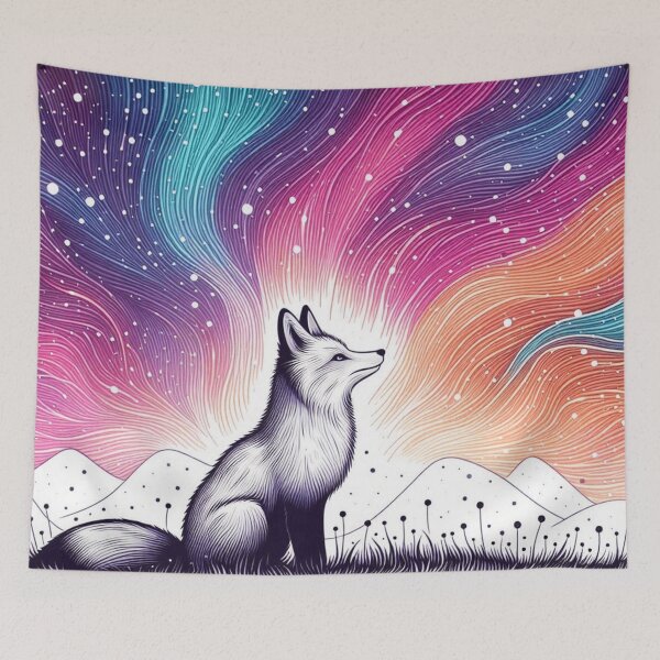 Item preview, Celestial Galaxy Fox Under Aurora Sky designed and sold by BigBlueArt.