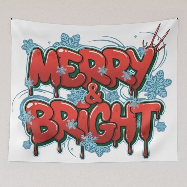 Item preview, MERRY & BRIGHT" Bubble Graffiti Christmas T-Shirt Design designed and sold by VandalMuse.