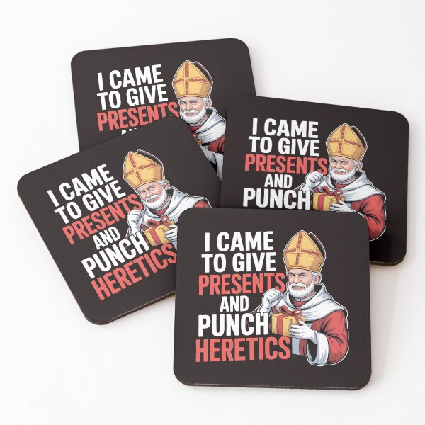 Item preview, I Came to Give Presents and Punch Heretics – Catholic Icon Christmas Joke designed and sold by Redgiant87x.