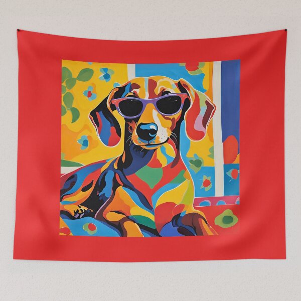 Item preview, Cool Dachshund Art – Colorful Wiener Dog Wearing Sunglasses Abstract Portrait designed and sold by Kmcantley.