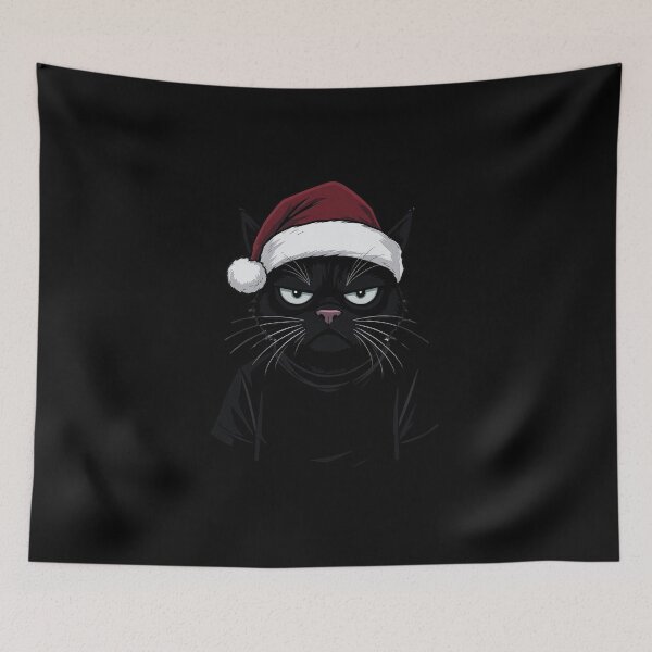 Item preview, Grumpy Black Cat in Santa Hat | Funny Dark Christmas Cat designed and sold by ColorSplash123.