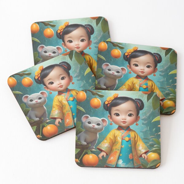 Item preview, Girl and her friend collecting kumquats designed and sold by Sweet Dreams Ambience.