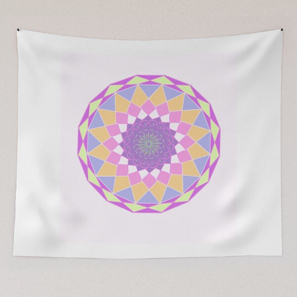 Artikelvorschau, Geometrische Mandala-Wandkunst in zarten Pastellfarben – Wandbild mit ruhiger Symmetrie entworfen und verkauft von MysticPurpleHue.