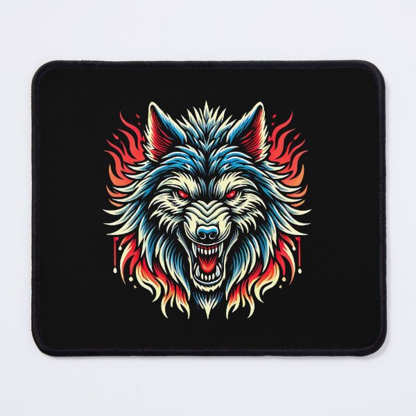 Item preview, Fierce Wolf Head with Flaming Red and Blue Abstract Fur designed and sold by beast-net.