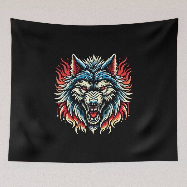 Item preview, Fierce Wolf Head with Flaming Red and Blue Abstract Fur designed and sold by beast-net.
