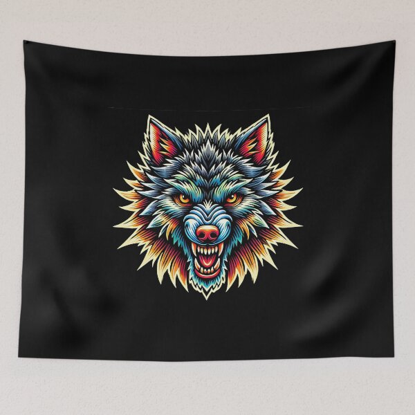 Item preview, Intense Stylized Wolf Head with Rainbow and Fire Colors designed and sold by beast-net.