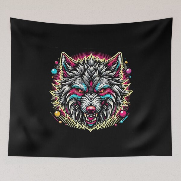 Item preview, Neon Wolf Head with Pop Art Style Accents designed and sold by beast-net.