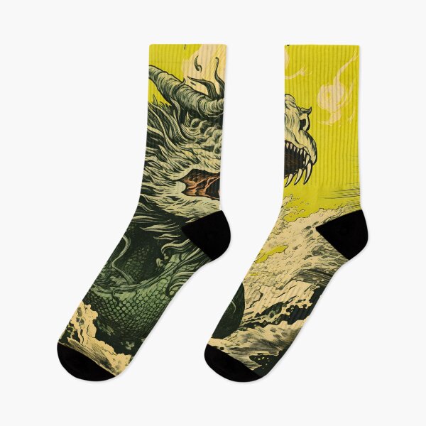 Item preview, FLUORESCENT YELLOW COMIC ILLUSTRATION OF A JAPANESE DRAGON designed and sold by infinitearte.