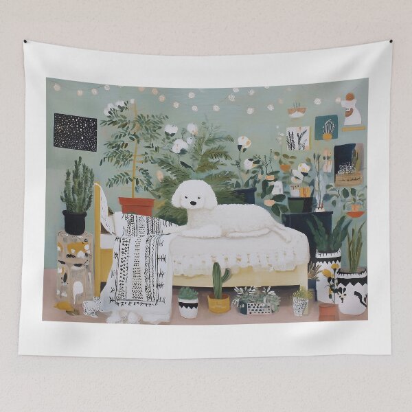 Item preview, Poodle Relaxing Among Houseplants designed and sold by lautir.