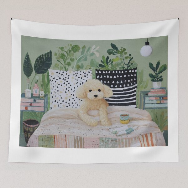 Item preview, Cozy Dog on a Patterned Bed designed and sold by lautir.