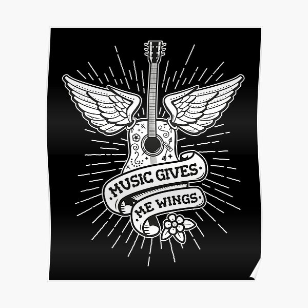 La música me da alas - Old School Tattoo Guitar Póster