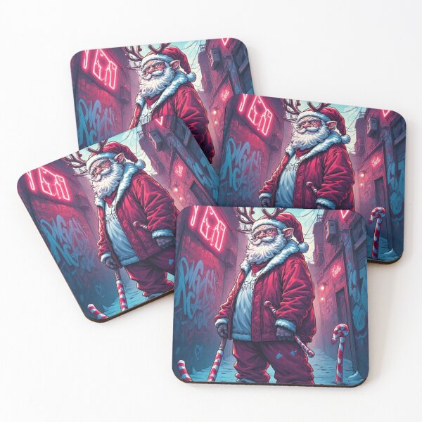 Item preview, Urban Santa with Antlers – Neon Alley Street Christmas Illustration designed and sold by AIARCZ.