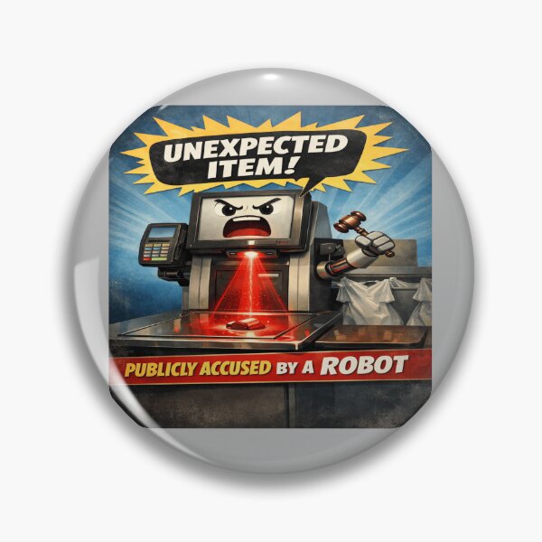 Item preview, Publicly Accused by a Robot Self-Checkout “Unexpected Item” Funny Tee / Sticker designed and sold by POD DYNASTY.