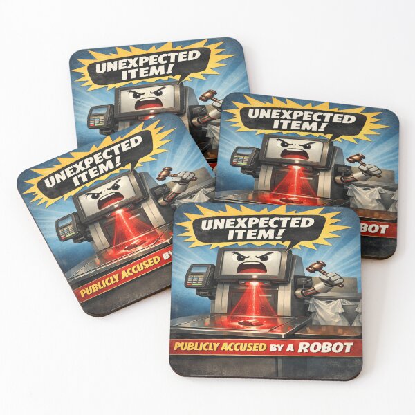 Item preview, Publicly Accused by a Robot Self-Checkout “Unexpected Item” Funny Tee / Sticker designed and sold by POD DYNASTY | Original Print On Demand T-Shirt Graphics.