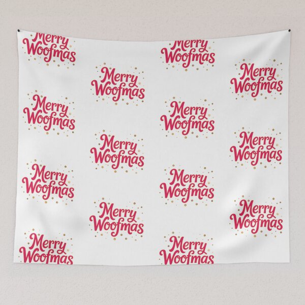 Item preview, Red Merry Woofmas - Gold Outline Holiday Dog Christmas Design designed and sold by Vector Woofs.