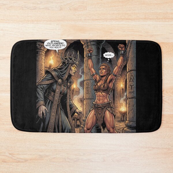 Item preview, Interrogation by the Evil Wizard of a Barbarian warrior woman in Defiance illustration comic book art style designed and sold by Vintage Designs +.