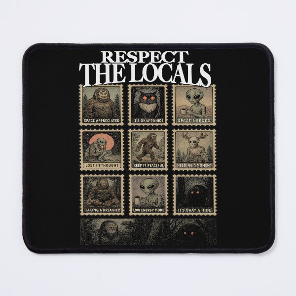 Item preview, Respect the Locals - Vintage Cryptid Stamp Mothman-Sasquatch-Bigfoot -Alien-Wendigo designed and sold by CARBONARA LLC..