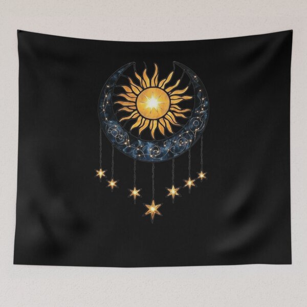 Item preview, Sun and Moon Celestial Necklace with Stars and Gemstones – Golden Pendant Art designed and sold by saritta93.