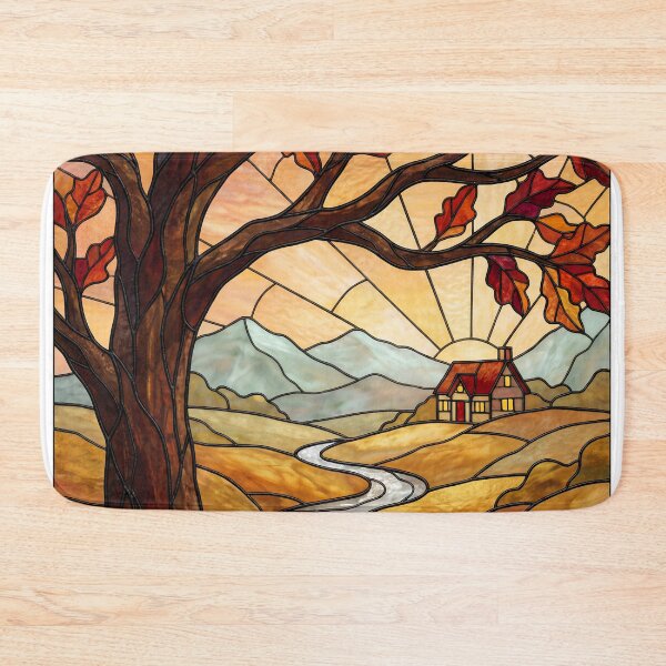 Item preview, Stained Glass Autumn Landscape Scenic View designed and sold by DenBox.