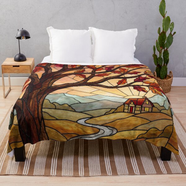Item preview, Stained Glass Autumn Landscape Scenic View designed and sold by DenBox.