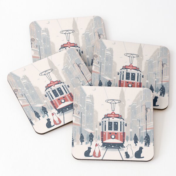 Item preview, Istanbul Cats and Historic Tram in Snow - Flat Art designed and sold by Ascend777.