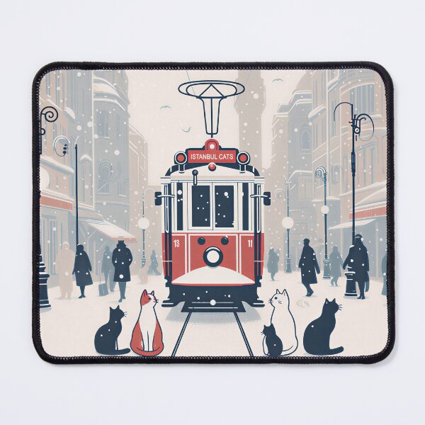 Item preview, Istanbul Cats and Historic Tram in Snow - Flat Art designed and sold by Ascend777.