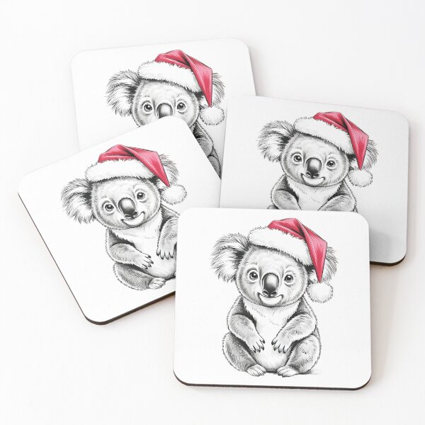 Item preview, Koala in Santa Hat - Cute Christmas Pencil Sketch Animal Art designed and sold by Pro AguiZoul Art.