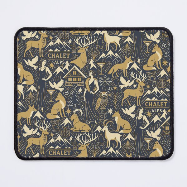 Item preview, Art Deco Alpine Christmas – Glamorous Golden Age Winter Chalet with Wildlife in Midnight Blue designed and sold by SaliMontoDesign.