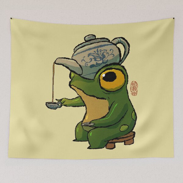 Item preview, Zen Tea Frog Pouring Tea - Whimsical Cute Tea Ceremony Asian Art Illustration designed and sold by DingHuArt.