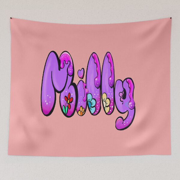 Item preview, Milly Name Bubble Letters Preppy Purple Floral Drip Effect designed and sold by Artonmytee.