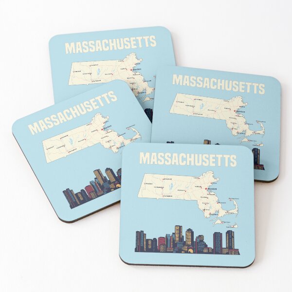 Item preview, Classic Massachusetts Map & Boston Skyline Tee designed and sold by mashmosh.