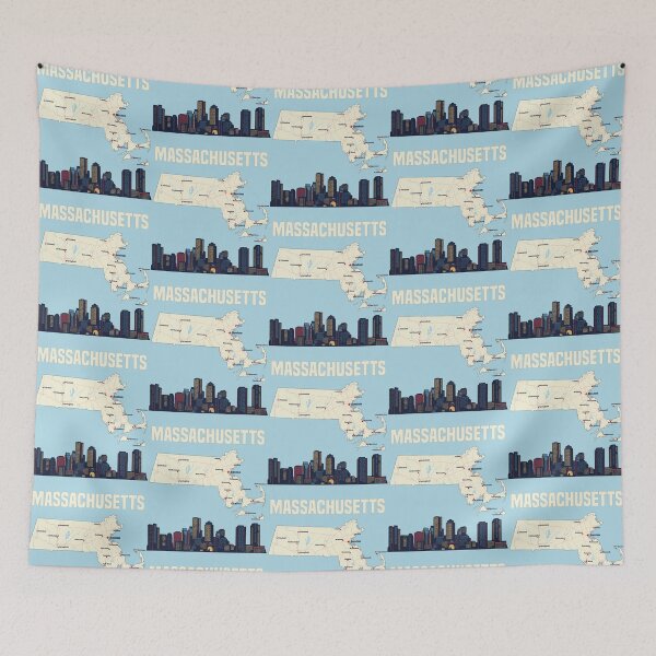Item preview, Classic Massachusetts Map & Boston Skyline Tee designed and sold by mashmosh.